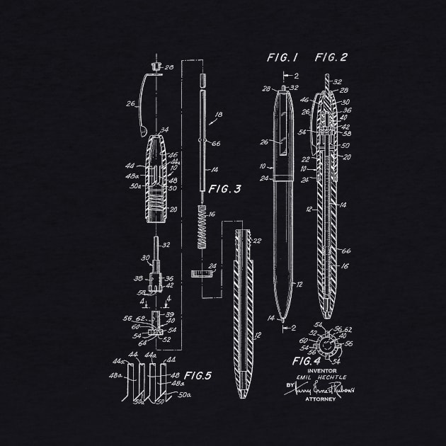 Ball-point pen Mechanism Vintage Patent Hand Drawing by TheYoungDesigns